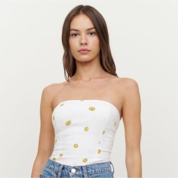 Reformation white smiley face strapless top - Picture 2 of 2